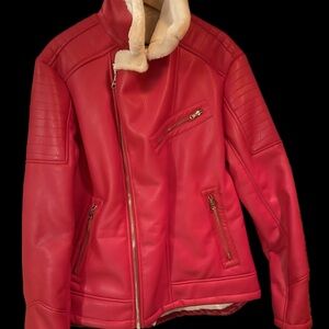 Red Leather Jacket with Shearling Lining